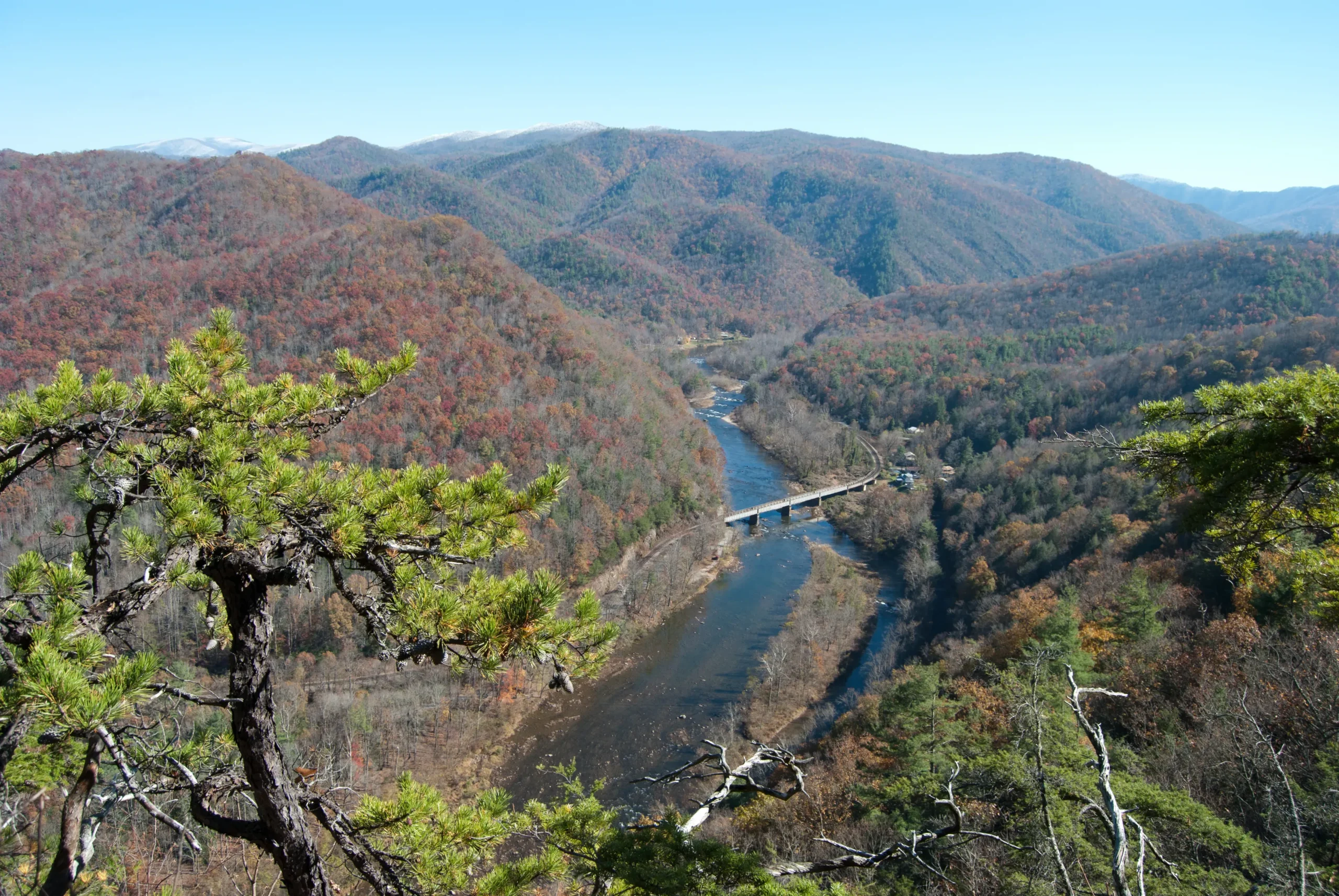 Cherokee National Forest, Paint Creek Trail, mountain valley sunrise.