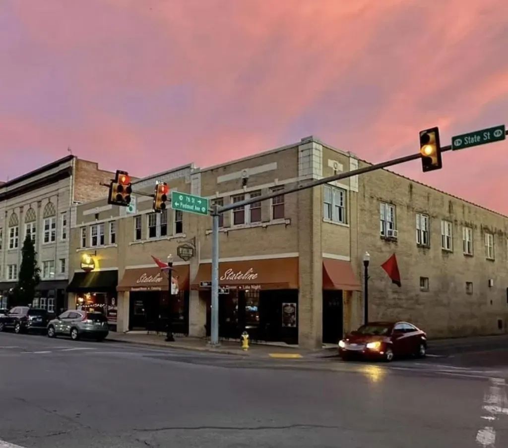 Bristol’s historic downtown straddling the Tennessee-Virginia line, known for its neon sign and musical heritage.